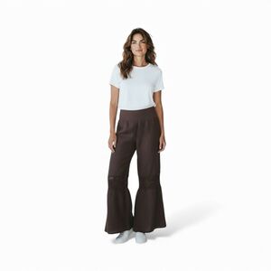Yogi Brown high waisted Wide Leg crochet inlay 100% linen Pants size medium